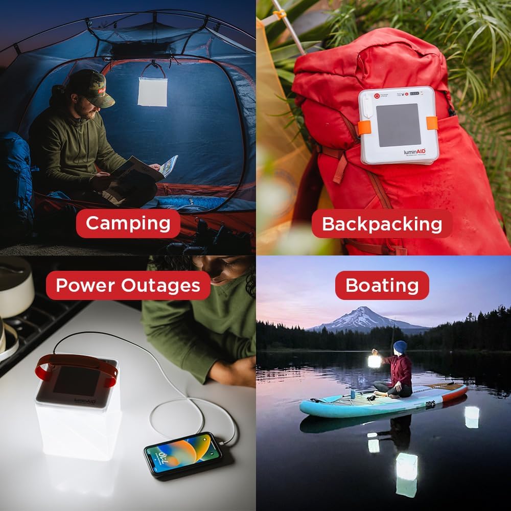 LuminAID Max 2-in-1 Solar Camping Lantern & Phone Charger – 200 Lumen Rechargeable LED Light, Waterproof Emergency Power Bank for Hiking, Hurricanes & Survival Kits