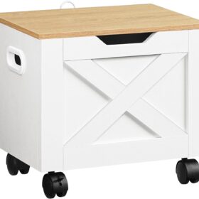 VASAGLE Rolling File Cabinet, Mobile Under Desk Storage Organizer with Locking Casters, Wood File Holder for Home Office, Letter/A4 Size, White and Natural