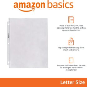 Amazon Basics Heavyweight Sheet Protectors – 500 Pack, Crystal Clear Poly, 8.5 x 11 Inch for 3-Ring Binders