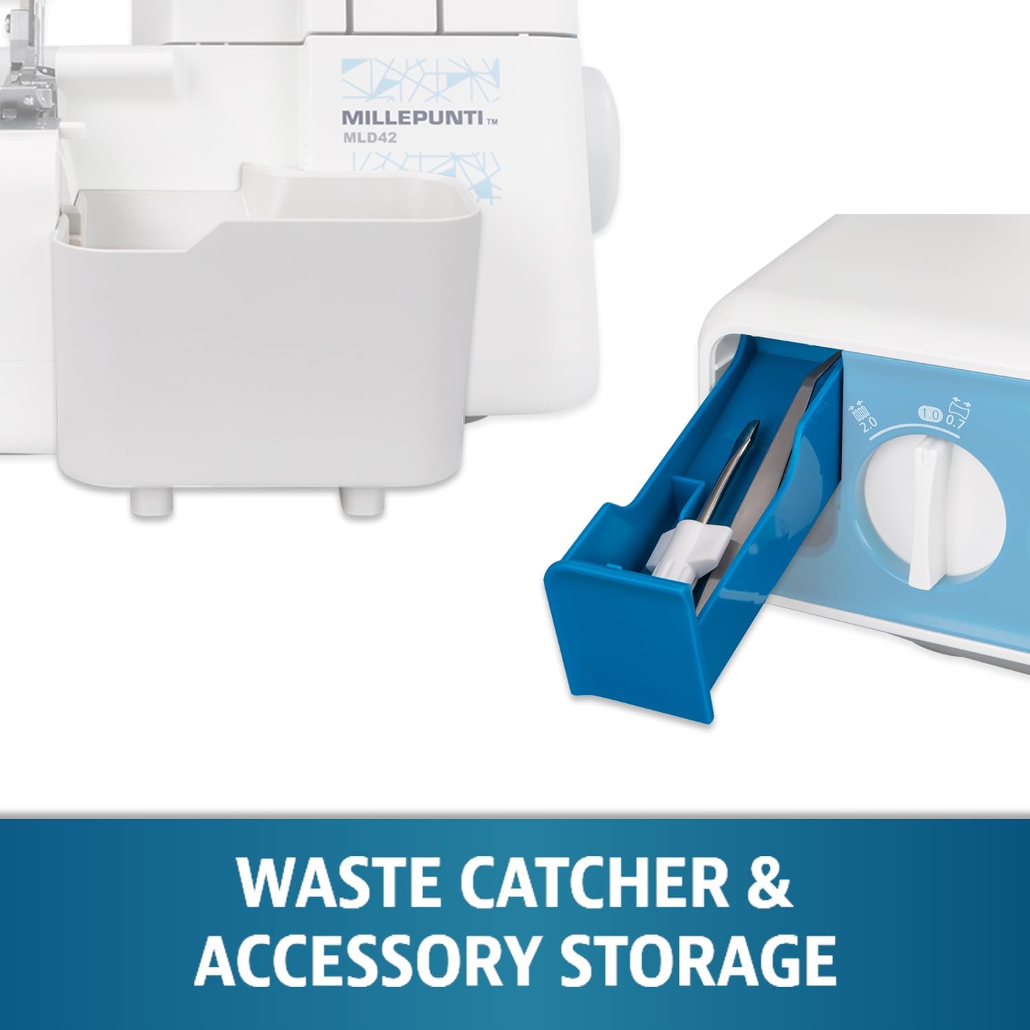 MILLEPUNTI MLD42 Heavy Duty Overlock Serger Machine – 1300 SPM High Speed, 2-3-4 Thread Capability with Metal Frame, Differential Feed & Accessories