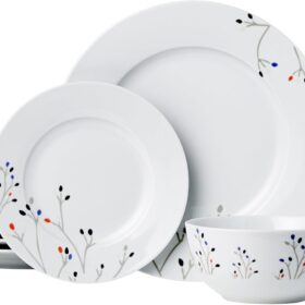 Amazon Basics 18-Piece Dinnerware Set – Service for 6, Microwave & Dishwasher Safe, Branches Design