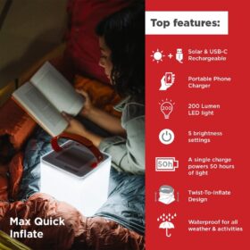 LuminAID Max 2-in-1 Solar Camping Lantern & Phone Charger – 200 Lumen Rechargeable LED Light, Waterproof Emergency Power Bank for Hiking, Hurricanes & Survival Kits