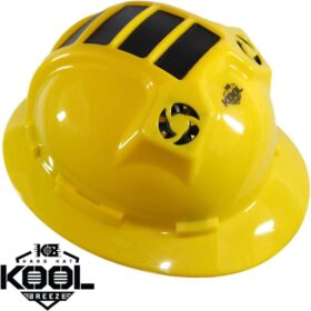 Kool Breeze Solar Powered Hard Hat with Built-in Cooling Fan - Full Brim Vented Safety Helmet with Rechargeable Battery & Ratchet Suspension for Construction, Landscaping, and Hot Weather Work