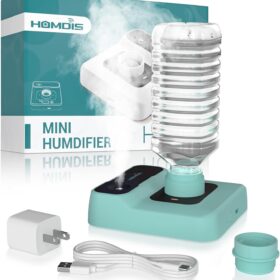 Portable Humidifier for Travel and Bedroom – 5000mAh Rechargeable Battery, Ultra-Quiet Cool Mist Mini Humidifier with Night Light – Leak-Proof Design for Office, Car, and Plants (Green)