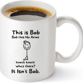 This Is Bob Funny Stickman Coffee Mug | 'Bob Has No Arms' Adult Humor Gift for Him, Husband, Boyfriend, Dad & Coworkers | Hilarious 11 oz White Novelty Cup for Birthdays & Office