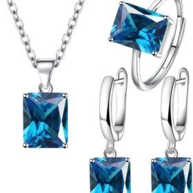 Heart Shape Rhinestone Jewelry Sets for Women - Sterling Silver Plated Necklace, Earrings, and Ring Combo