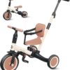 newyoo 5-in-1 Transformable Toddler Tricycle with Parent Push Handle – Adjustable Balance Bike & Trike for 1-3 Years, Includes Safety Belt & Backrest (Khaki)