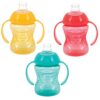 Nuby 3-Pack Two-Handle No-Spill Toddler Sippy Cups - Soft Silicone Spout & Easy Grip - Aqua, Yellow, Coral