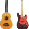 Suartus 2-Pack 1:12 Scale Miniature Wooden Guitars - Realistic Bass & Acoustic Models for Dollhouses, Fairy Gardens, Music Room Dioramas & Home Décor