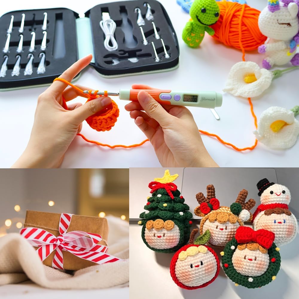Yarniss Digital Counting Crochet Hooks Set with LED Light – 18-Piece Interlocking Kit (2.0mm-14.0mm) – USB Rechargeable Ergonomic Handles with Row & Stitch Counter
