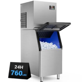 760LB Commercial Ice Maker Machine – 650LB Storage Bin, 5-15 Min Fast Ice Production, 30-Thickness Settings, Self-Cleaning Stainless Steel Unit for Bars, Restaurants, and Hotels