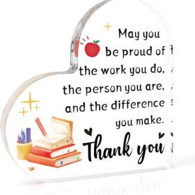 Teacher Appreciation Gifts Acrylic Plaque - Heart Shaped Thank You Sign for Women, Best End of Year, Birthday & Christmas Desk Decor for Educators from Students