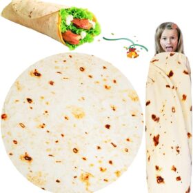 SILUI Giant Tortilla Blanket - 60 inch Soft Flannel Burrito Throw - Funny Novelty Taco Wrap for Teens & Adults - Unique White Elephant Gift for Bedroom, Couch & Camping