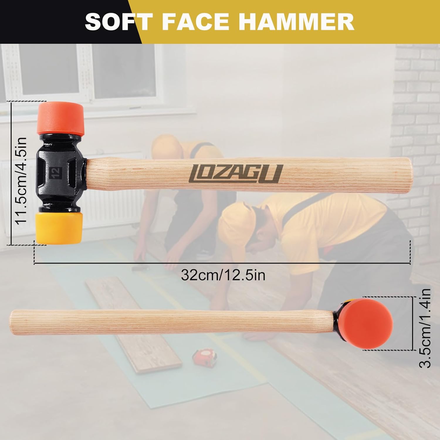 12oz Double-Face Mallet Hammer with Tapping Block – Soft Nylon & Plastic Head for Flooring, Furniture Assembly & Automotive Repair