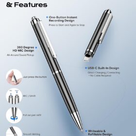 72GB Digital Voice Recorder with USB Type-C OTG, 360° Stereo Audio Recorder with Voice Activation & Noise Reduction, Portable Dictaphone for Meetings, Lectures, and Interviews