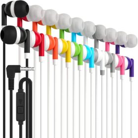 Maeline 10-Pack Multi-Color Wired Earbuds with Microphone & Noise Isolating In-Ear Headphones for Classrooms, Travel, and Standardized Testing