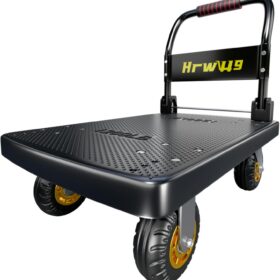 Heavy Duty Folding Platform Truck – 1200 lbs Capacity Flatbed Cart with 360° Swivel Wheels & Textured Surface – Industrial Strength Push Dolly for Warehouse, Garage, and Office Moves (Black)
