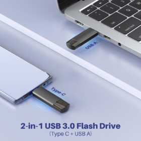128GB USB-C Flash Drive, Dual USB 3.0 Thumb Drive 2-in-1 Type-C & USB A Memory Stick for iPhone 15, Android, PC & Mac (Black)