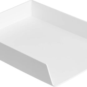 Amazon Basics 3-Piece Plastic Desk Organizer Set – White Stacking Letter Trays & Accessory Holder Bundle
