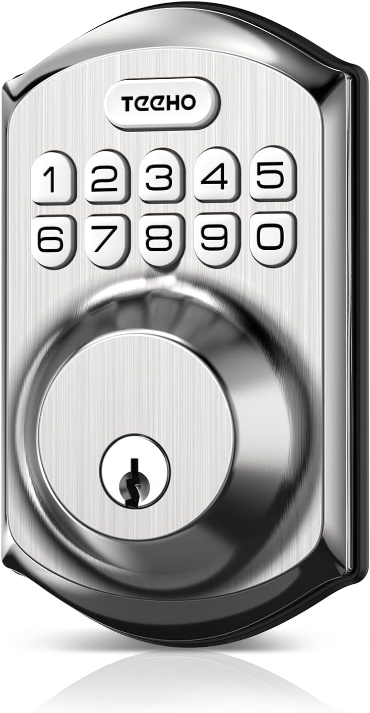 TEEHO TE001 Keyless Entry Door Lock with Keypad - Smart Electronic Deadbolt for Front Door, Auto Lock, 20 User Codes, Easy Installation (Satin Nickel)