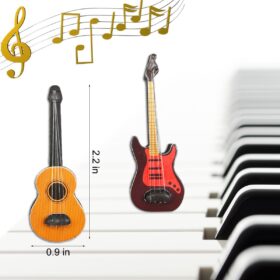 Suartus 2-Pack 1:12 Scale Miniature Wooden Guitars - Realistic Bass & Acoustic Models for Dollhouses, Fairy Gardens, Music Room Dioramas & Home Décor