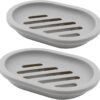 Topsky 2-Pack Self-Draining Soap Dish with Tray – Non-Slip, Keep Soap Dry & Clean (Gray)
