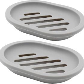 Topsky 2-Pack Self-Draining Soap Dish with Tray – Non-Slip, Keep Soap Dry & Clean (Gray)