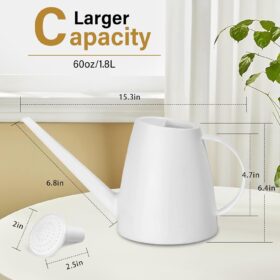 UFANME 1/2 Gallon White Watering Can for Indoor and Outdoor Plants - Ergonomic Long Spout Garden Waterer