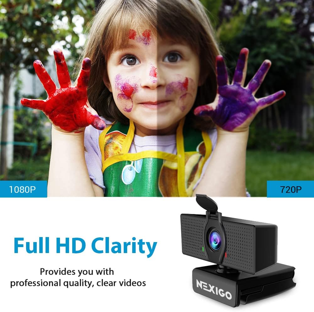 NexiGo N60 1080P Webcam – HD USB Computer Camera with Built-in Noise-Cancelling Microphone, Privacy Cover & Plug-and-Play Setup for Video Conferencing, Streaming, and Remote Work