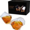 Luxury Diamond Whiskey Glasses – Set of 2 Rotatable Crystal Spirit Tumblers with Display Stands & Elegant Gift Box