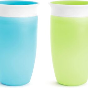 Munchkin Miracle 360° Sippy Cups for Toddlers (10oz, 2 Pack, Green/Blue) – Spill-Proof, Dentist Recommended Training Cup with No Spouts