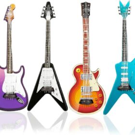 Suartus 4-Pack 1:12 Scale Miniature Guitar & Bass Models - Wooden Musical Instrument Replicas for Dollhouses, Music Room Décor, & Creative Displays