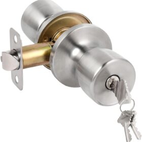 HOSOM Keyed Entry Door Knob with Single Cylinder Deadlock - Satin Nickel Heavy Duty Security Handle for Home, Office, and Exterior Doors