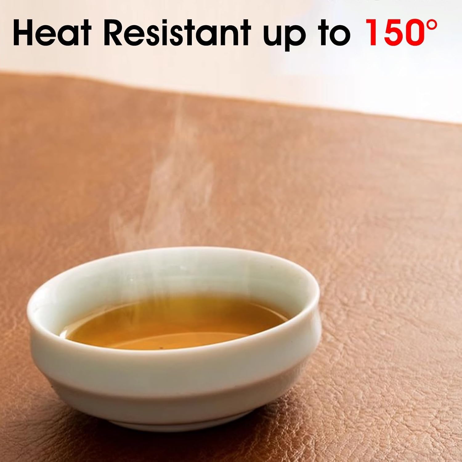 Waterproof Faux Leather Table Runner - Extra Wide Heat Resistant Kitchen & Dresser Runner - Commercial & Home Entrance Decor (Light Brown, 18 x 63 in)