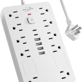 JouleLoom Surge Protector Power Strip – 10 AC Outlets & 6 USB Ports (2 USB-C), 1850J ETL Listed Extension Cord with Flat Plug & Wall Mount, 6 Ft