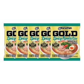 Maruchan Gold Ramen Noodle Soup, Spicy Tonkotsu Flavor, Restaurant Quality Japanese-Style Instant Noodles, Quick & Easy Meal, 3.2 Oz. (5 Pack)