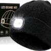 LED Beanie Hat with Light - Rechargeable Hands-Free Flashlight Cap for Men & Women - Warm Knit Skull Cap with 3 Brightness Levels for Camping, Running, and Outdoor Repair