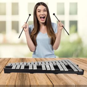 ENNBOM 30-Note Foldable Glockenspiel Xylophone with Premium Aluminum Bars, Adjustable Stand, 4 Mallets & Carry Case – Professional Percussion for Band & Education