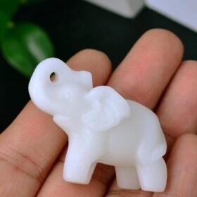Hand-Carved White Jade Elephant Statue (1.8 Inch) – Lucky Feng Shui Crystal Figurine for Home Decor, Healing Stones, and Meditation Gifts
