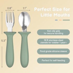 Toddler Utensils 6-Piece Set – Stainless Steel Self-Feeding Flatware with Ergonomic Silicone Handles – Dishwasher Safe Baby Spoons and Forks for Boys & Girls
