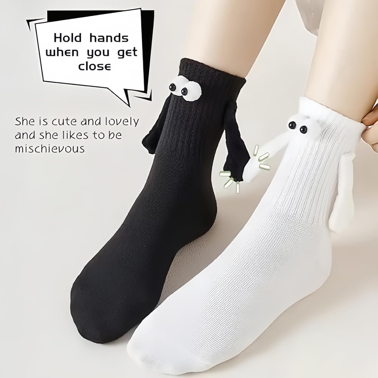 Magnetic Holding Hands Socks for Couples - 2 Pair Pack of Novelty 'Holding Hands' Funny Socks - Unique Romantic, Wedding, Engagement, or Best Friend Gift for Men & Women