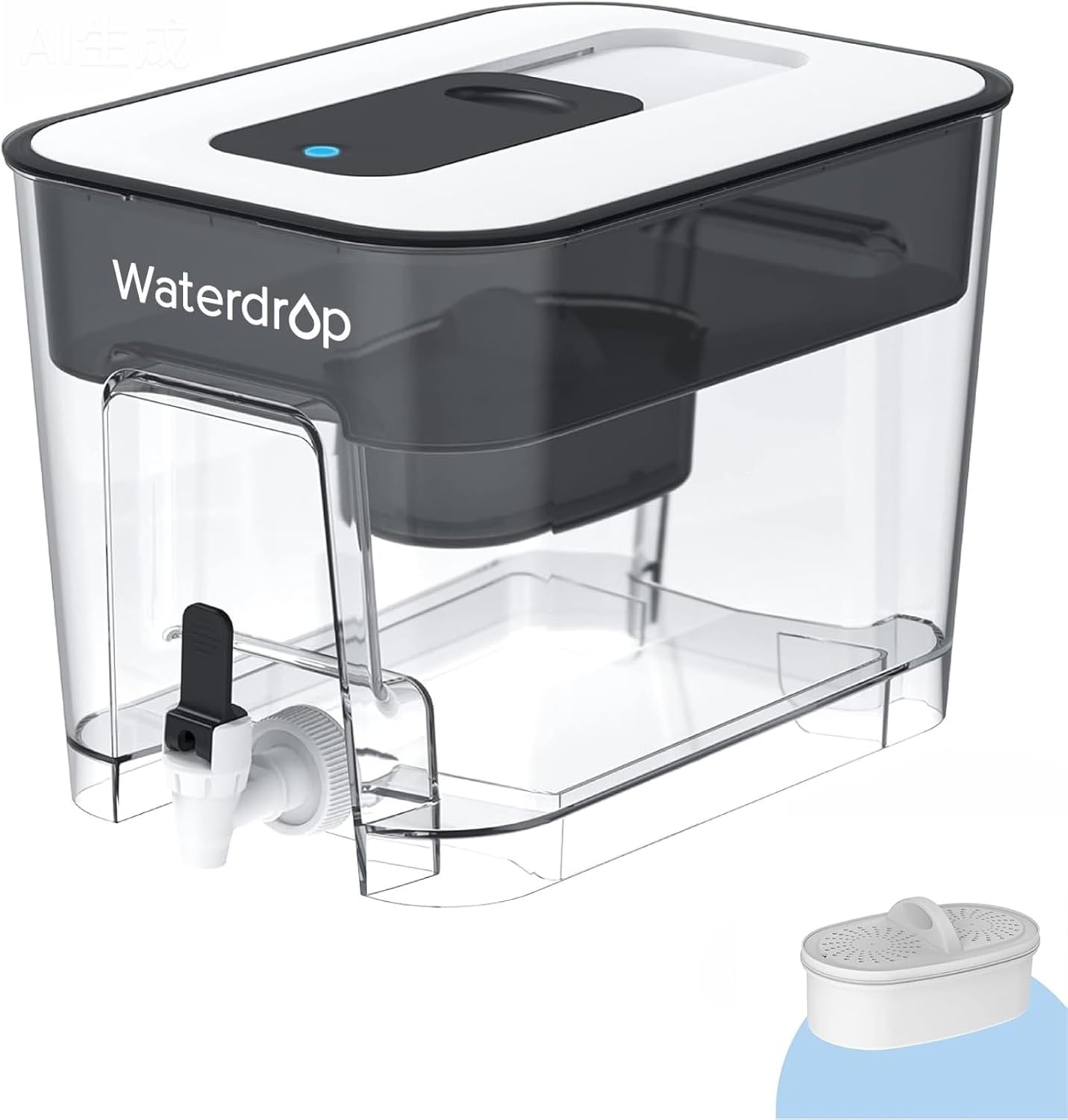 Waterdrop 40-Cup Large Capacity Water Filter Dispenser – 200-Gallon Filtration System for Home & Office – NSF Certified to Reduce Chlorine, PFOA/PFOS – BPA Free, Fast Flow (Black)