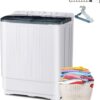Compact Twin Tub Washing Machine, 32 lbs Total Capacity (20 lbs Washer / 12 lbs Spinner) with Drying Rack & 10 Hangers - Portable Laundry Washer for Apartments, Dorms & RVs