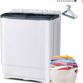 Compact Twin Tub Washing Machine, 32 lbs Total Capacity (20 lbs Washer / 12 lbs Spinner) with Drying Rack & 10 Hangers - Portable Laundry Washer for Apartments, Dorms & RVs