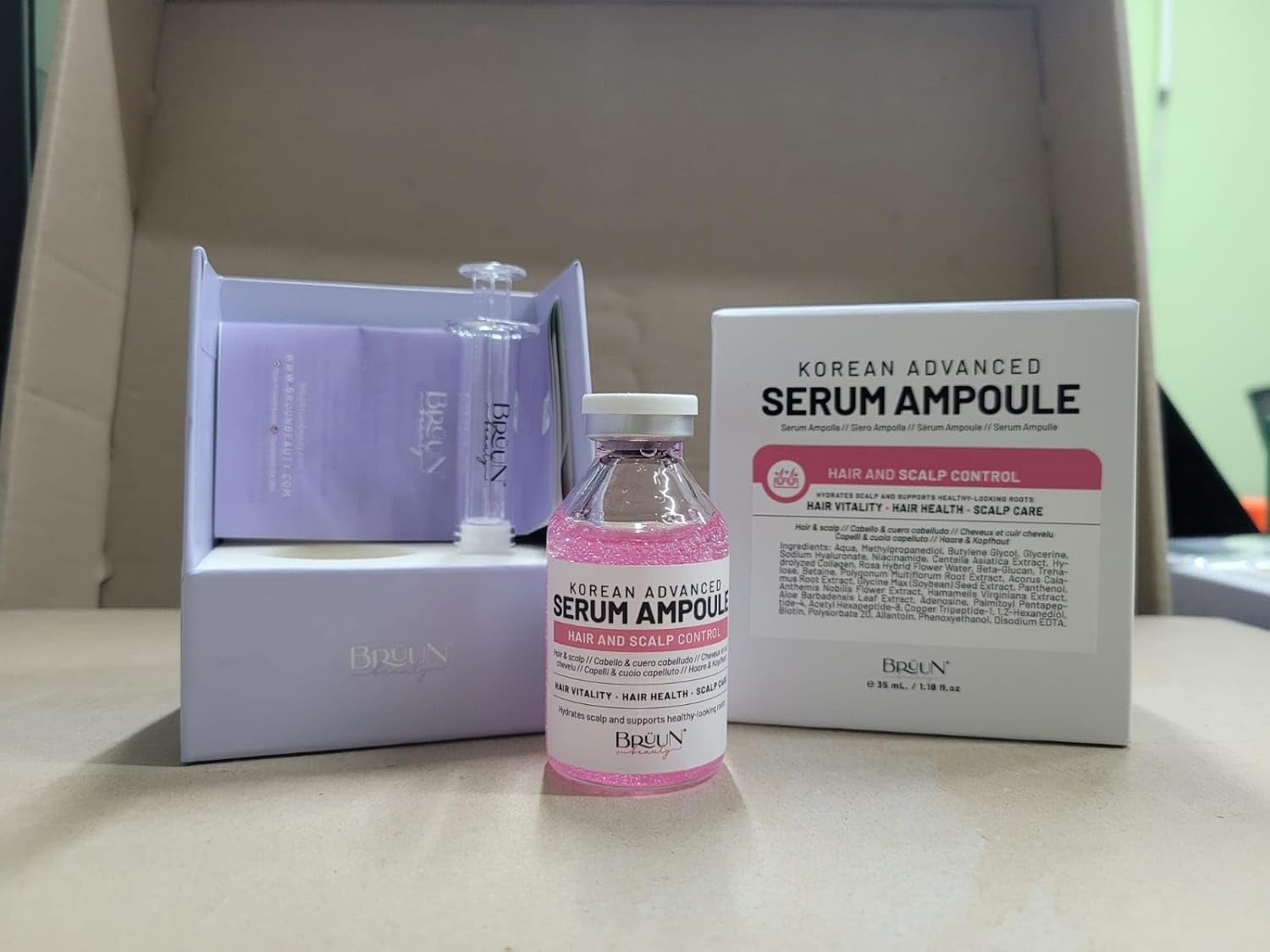 BRÜUN HS Korean Hair Growth Serum – Scalp Ampoule Booster with Biotin & Peptides for Hair Regrowth & Thicker Hair – 1.18 fl oz