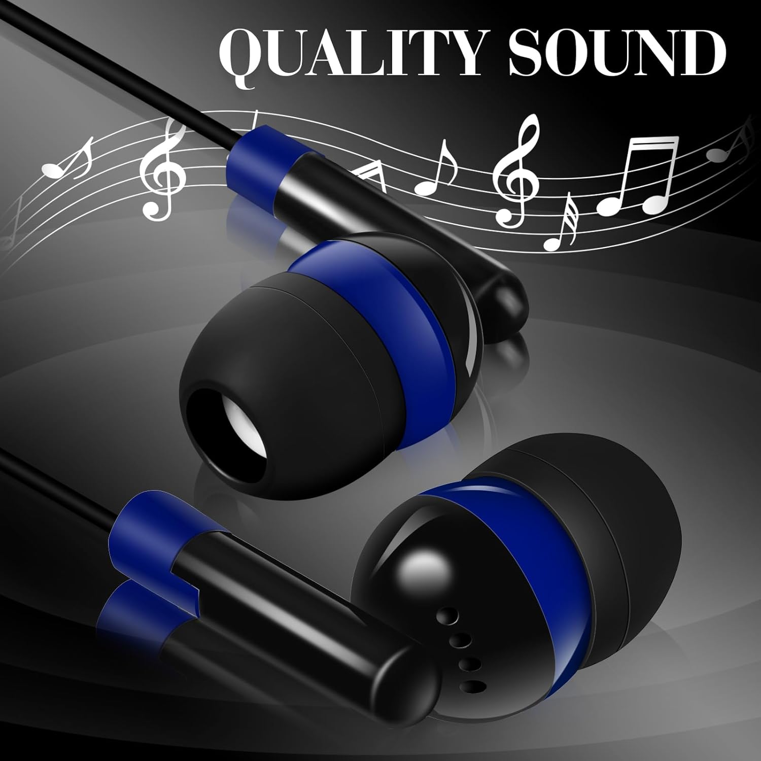 Kanayu 100-Pack Bulk Wired Earbuds – Individually Bagged 3.5mm Jack Headphones for Schools, Classrooms, Libraries & Travel (Dark Blue)