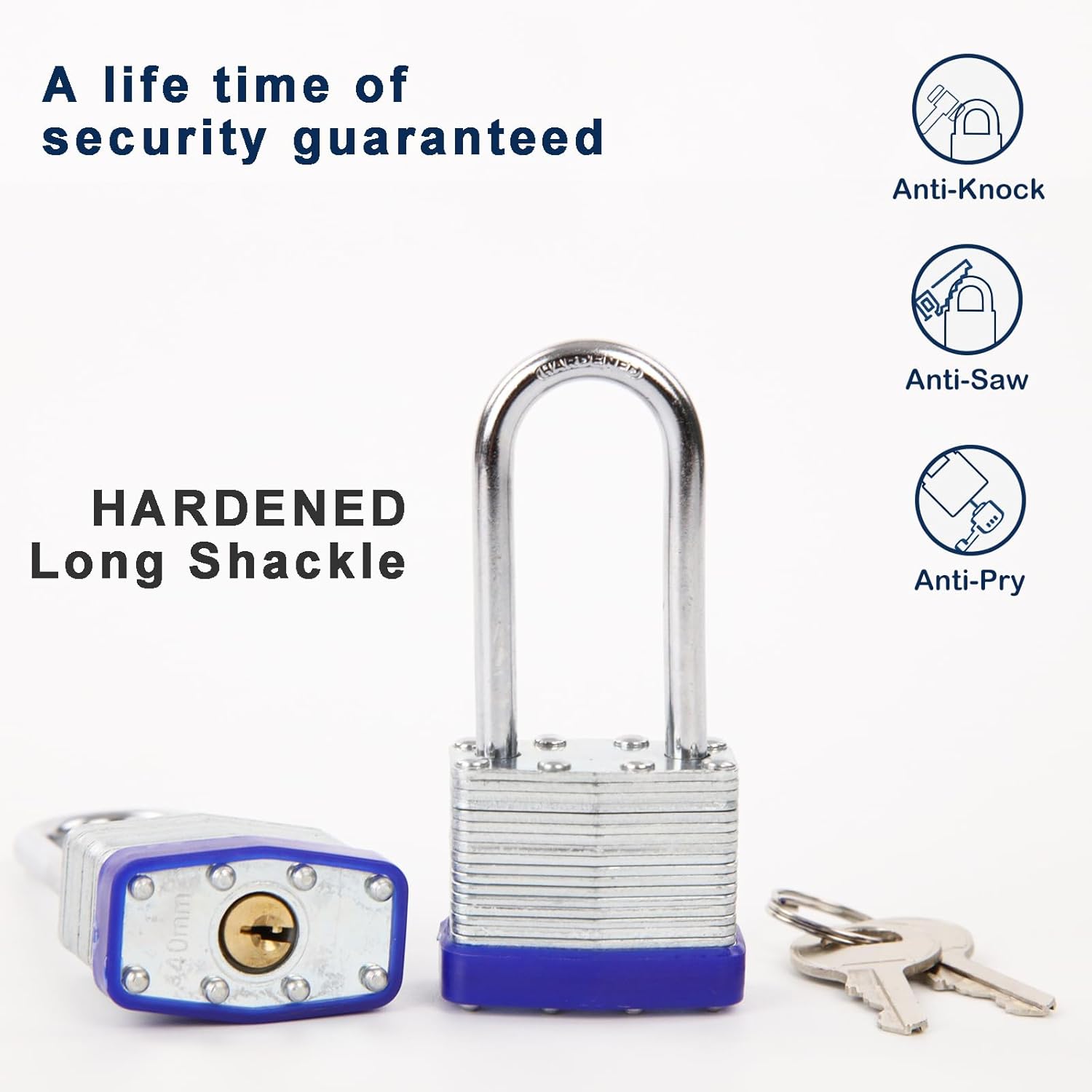 SEPOX Heavy Duty Padlocks (2 Pack) - Keyed Alike with Extra Long Shackle, High Security Laminated Steel Body for Warehouses, Gates, Sheds, and Gyms