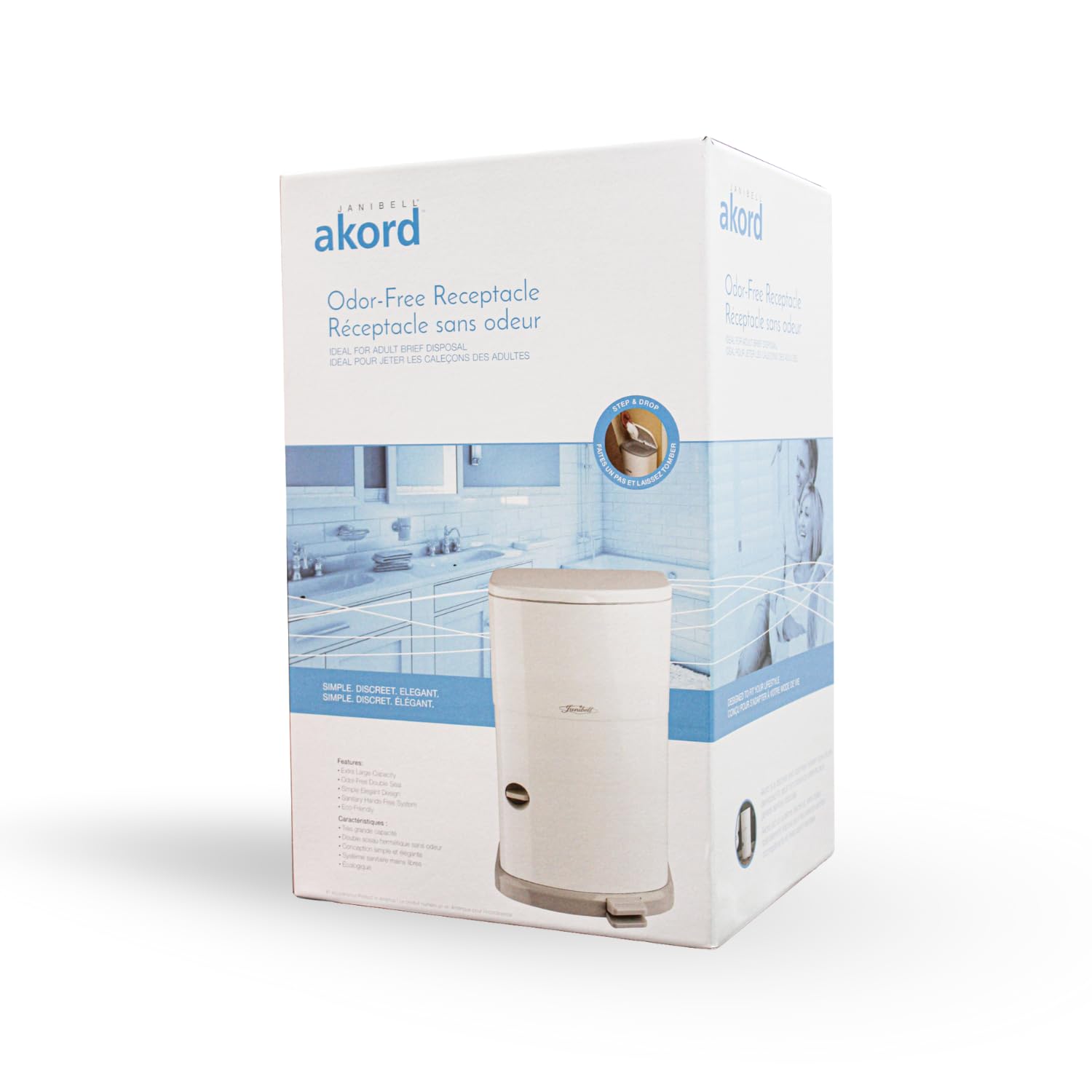 Janibell Akord 330 Adult Incontinence Pail – 11 Gallon Hands-Free Step Trash Can with Odor-Locking Seal & Continuous Liner System for Home Care