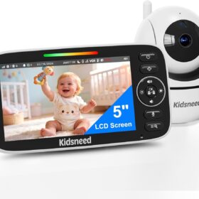 Kidsneed Baby Monitor with Camera and Audio - 5 inch 720P Display, 48H Battery, No WiFi, Pan/Tilt/Zoom, Night Vision, Two-Way Talk, Temperature Sensor