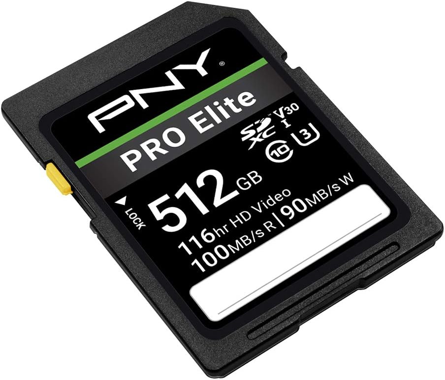 PNY PRO Elite 512GB SDXC Memory Card - Up to 100MB/s, UHS-I, U3, V30, 4K UHD & Full HD Video Support for DSLR & Mirrorless Cameras